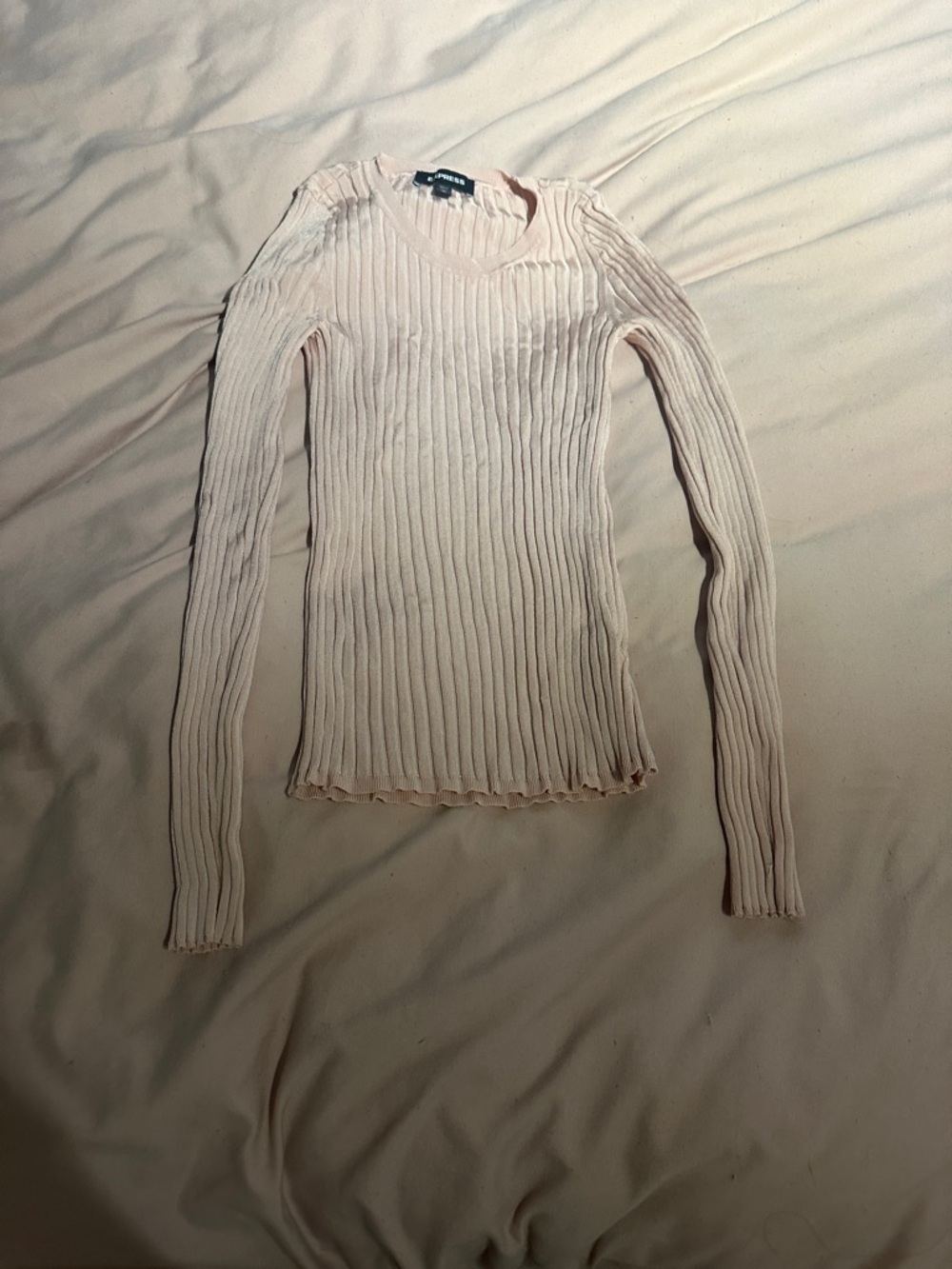 Express Ribbed Crewneck Top in Light Blush Pink